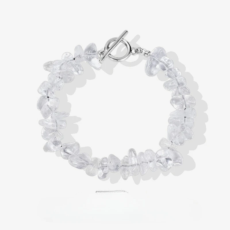 

New S925 Silver White Crystal OT Bracelet with Natural Irregular Shape and Cold Style Bracelet, Wedding Jewelry