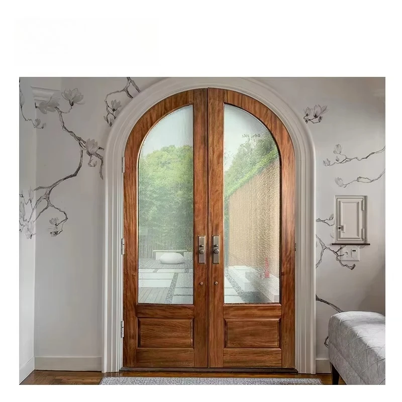 

Solid wood double door interior glass sliding door with grille design modern interior door