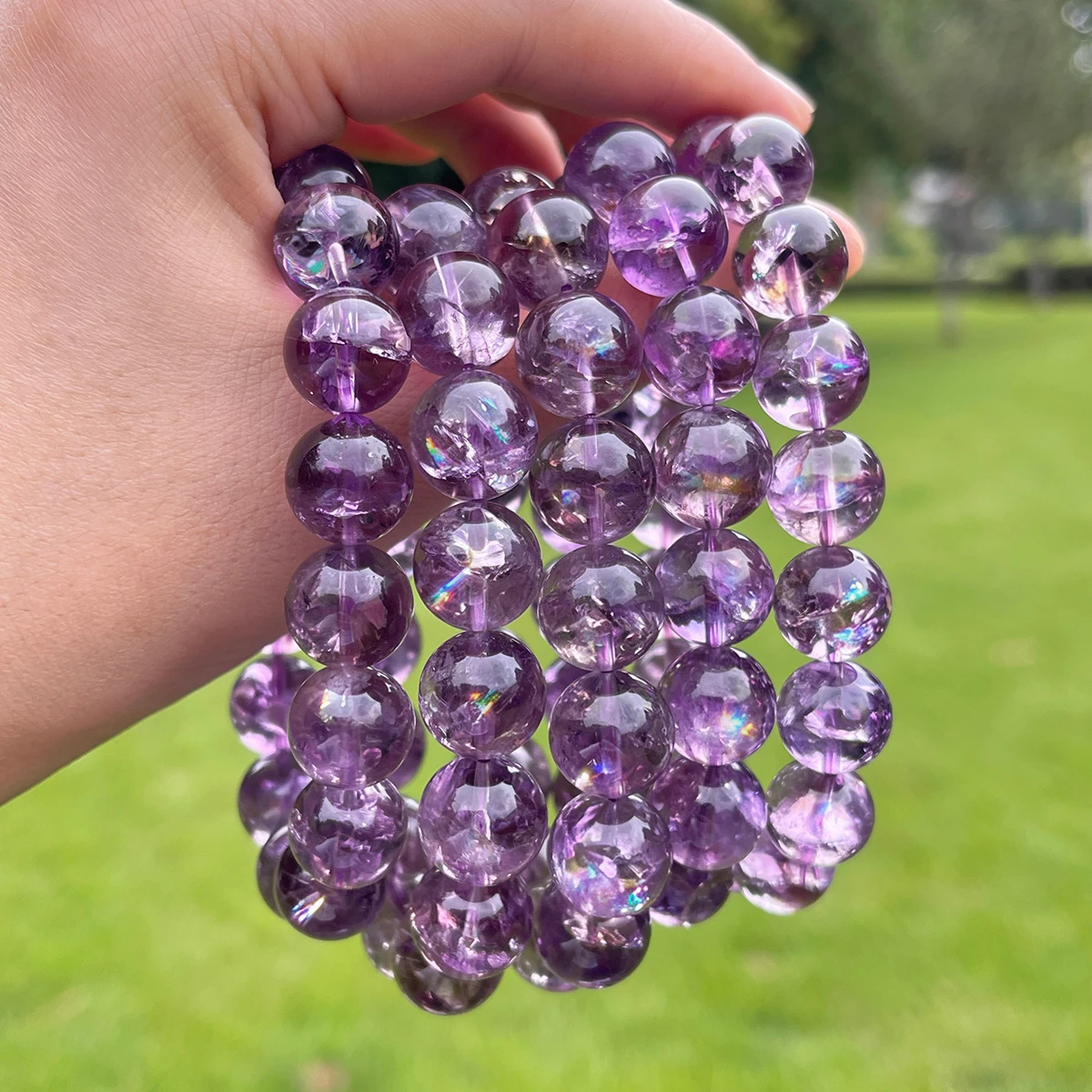 Lila Azeztulit Kristall Perlenarmband Naturstein Edelstein Schmuck Kristallarmband Modisches Geschenk für Frauen Männer Handgefertigt – Detail 2