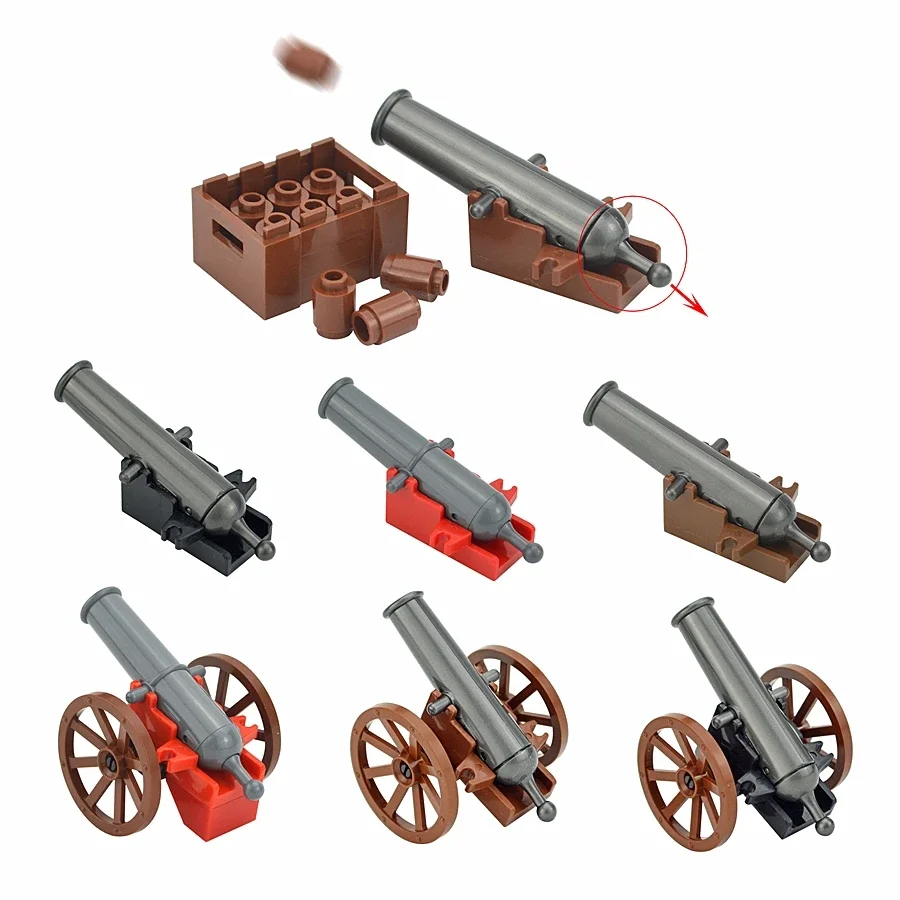 WW2 2527 Weapon Cannon Shells for figure land force Pirate Shooting Cannons with Cannonballs Base Particles Military Brick Parts