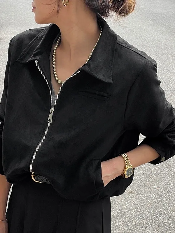 

Осень-зима в стиле ретро, женская замшевая куртка Bla Faion на молнии, персональная универсальная верхняя одежда Meralud Jaet, модная