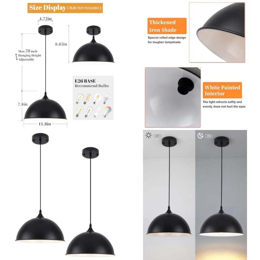 

Pendant Lights Kitchen Isl, 11.8" Farmhouse Dome Pendant Light, Adjustable Height Island Pendant Lights for Dining Room Bedroom