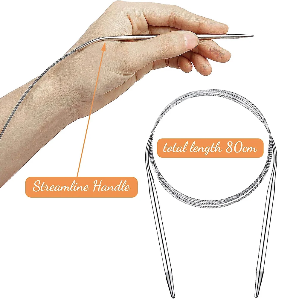 11 Sizes Stainless Steel Circular Knitting Needles Set 80CM Knitting Needles Double Pointed Weaving Needles for DIY Sweaters Hat