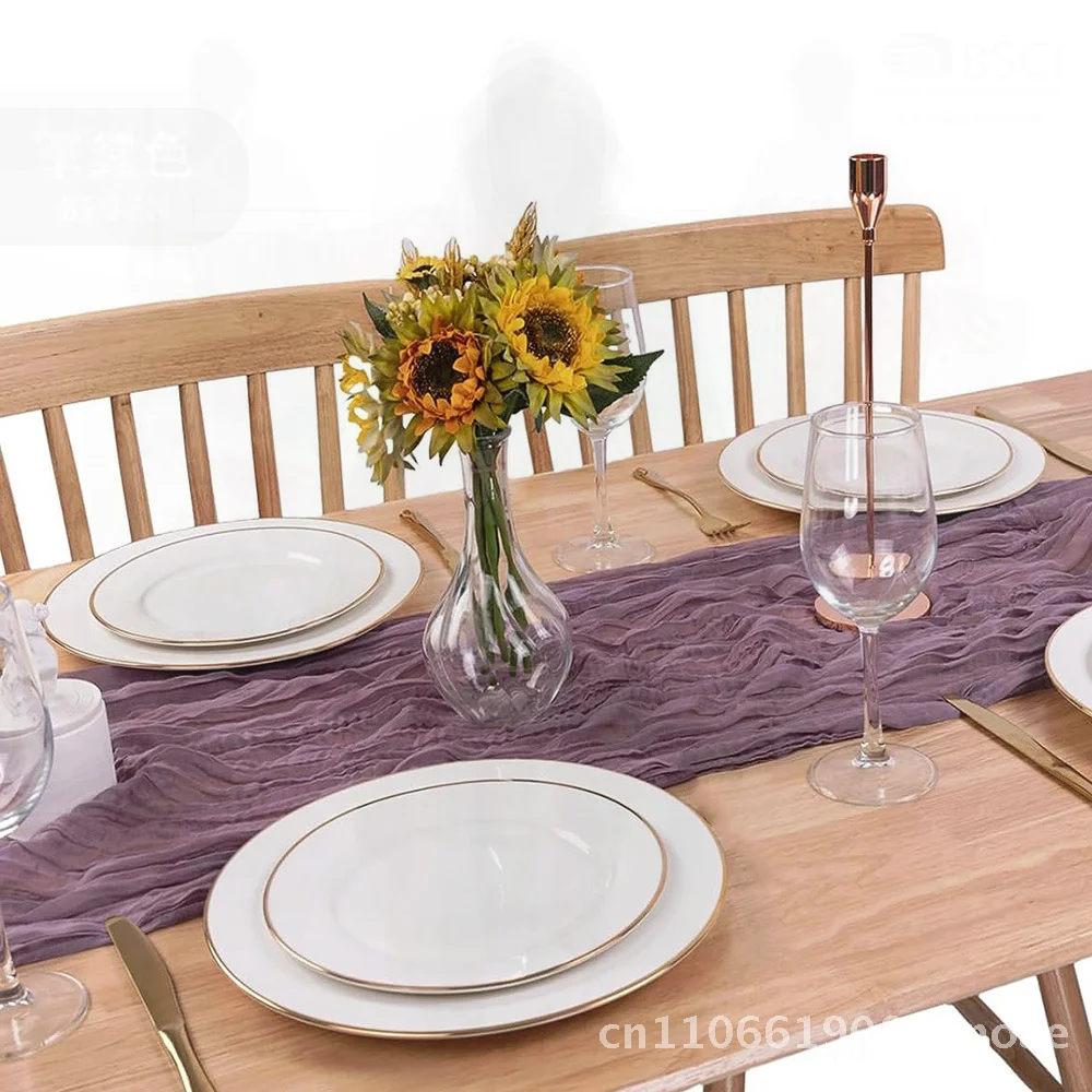 

Bohemian American Country Style Voile Wrinkled Table Runner 90x180cm 90x300cm Rust Red Light Green Dark Green Beige Taro Purple