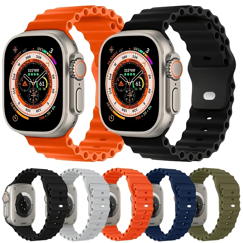 Ocean Silicone Watchband Compatible with Apple Watch 49mm 46mm 45mm 44mm iWatch Series 11/10/9/8/7/6/Ultra 2/SE Models