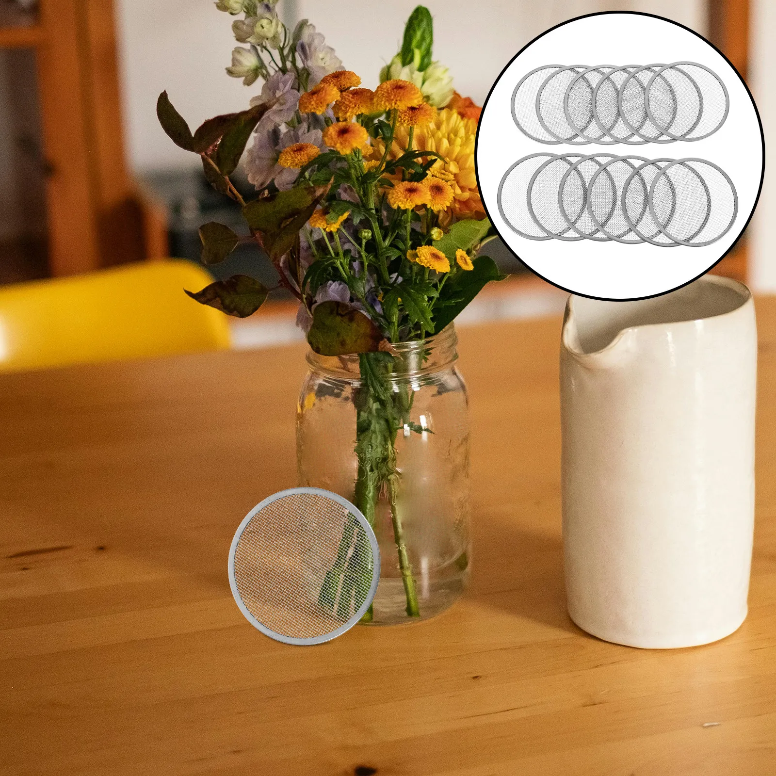 12Pcs Mason Jar Strainer Lid Stainless Steel Filter Screen Mesh 82Mm Wide Mouth Sprouting Jar Lid Reusable Kitchen Canning