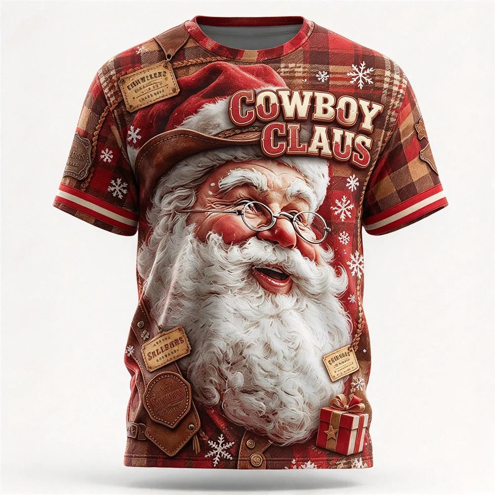 Men Santa Claus Graphic T-shirt Allover 3D Short Sleeve O-neck Tops Retro Christmas Holiday Party Tee Casual Xmas Gift For Male