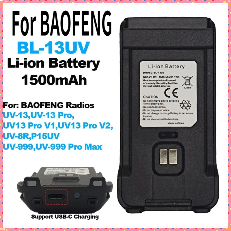 Für BAOFENG Walkie Talkie Batterie BL-13UV 1500 mAh DC 7,4 V für BF-UV13 UV-13Pro UV5R P15UV Zwei Weg Radios Unterstützung Typ-C Ladung