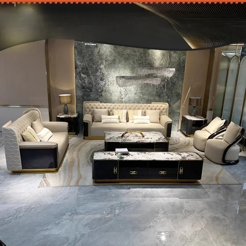 Large High-End Apartment Flat with First Layer Cowhide Sofa for Luxurious Living Room