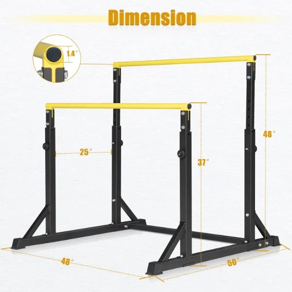 Bongkim Dip Bar, Heavy Duty Dip Station with 7 Height Levels, 800lbs Adjustable Parallel Bars for Tricep Dips Pull-Ups L-Sits