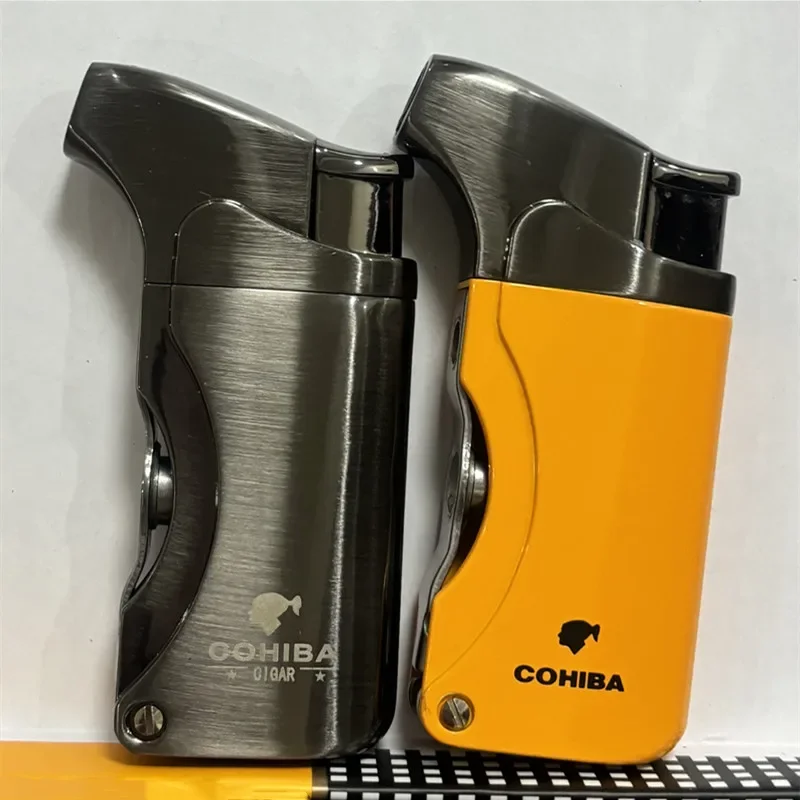 COHIBA-Windproof Cigar Lighter, Metal Torch, Butane Jet, Sharp Blade, Cutting Machine, High-end Portable Gift Box