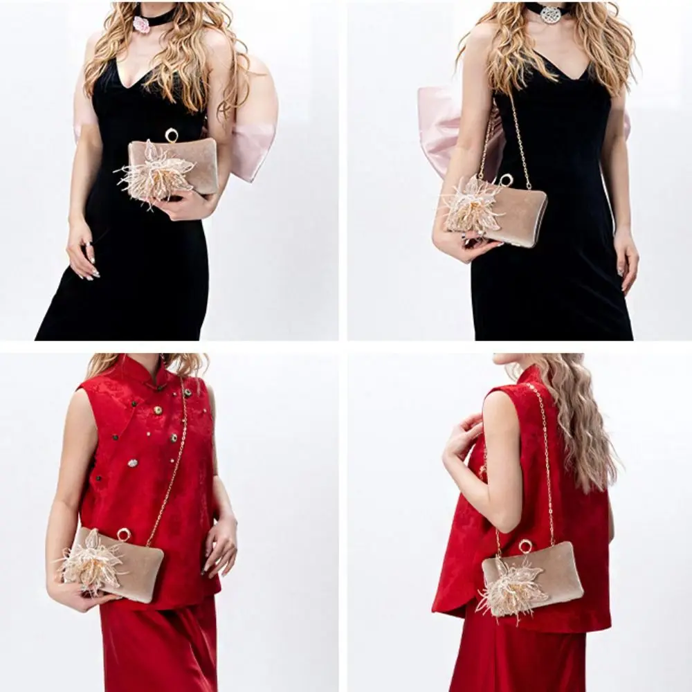

Casual Rhinestone Evening Banquet Bag Velvet Pearl Ladies Clutch Bag Large Capacity Flower Chain Crossbody Bag Women