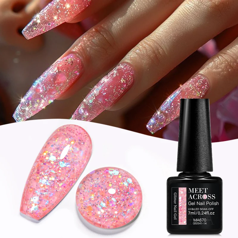 Vernis à ongles Gel à paillettes, 7ml, Sprakle Gliter, Semi-Permanent, à tremper, pour Nail Art, UV, pour manucure d'été, DIY