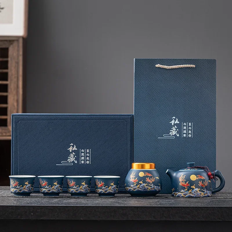 Gift Box Set of Chinese Ceramic Tea Sets Kung Fu Tea Set One Pot and Four Cups Tea Pot and Cup