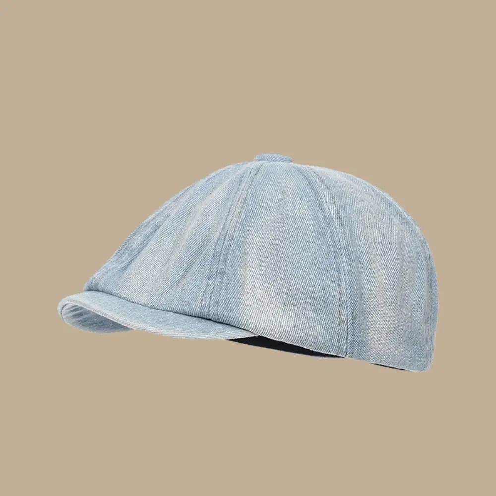 Retro Washed Denim Newsboy Cap Short Brim Versatile Flat Peaked Hat Casual British Beret Hat For Men Women view 5
