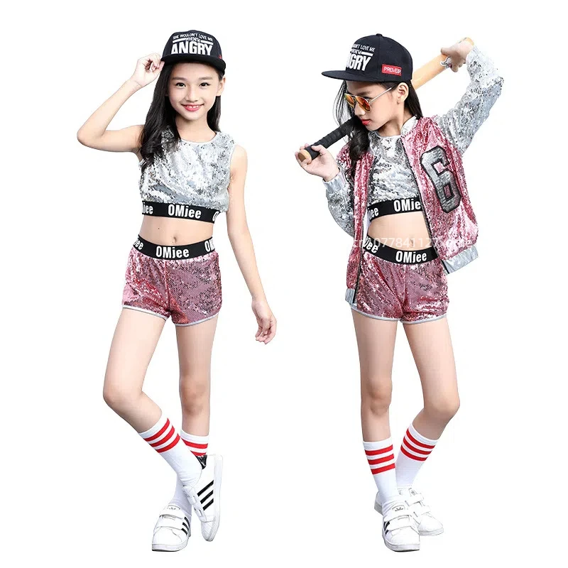 Children's Jazz Dance Costume Set with Sequins,Cheerleading Team,hip-hop Performance Costume, Girls' Street Dance,modern Dance