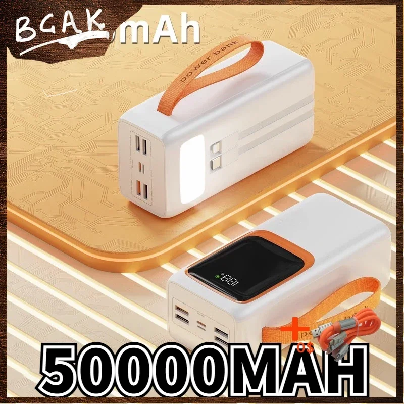 New Style BCAK 50000mAh 20000mah Wholesale 66W Super Fast Charging Power Bank Built-in Cable Outdoor Large Capacity Portable Mob