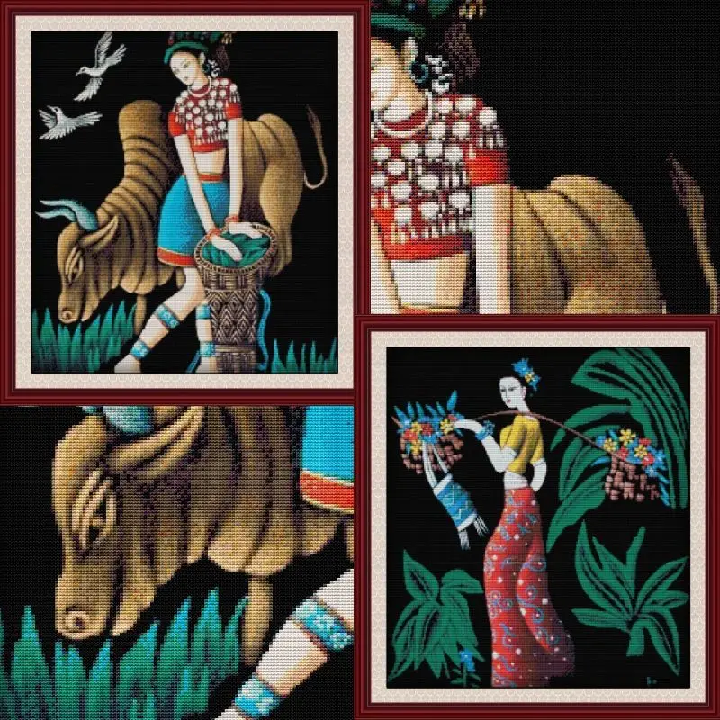 

Portrait RA18-Soulgift Pre-printed Cross Stitch Kit Easy Pattern Aida Stamped Fabric Embroidery Set-Easy To Follow-Recommend