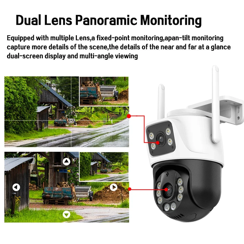 4K 8MP Outdoor Wireless Security Camera Dual Lens Dual Screen AI Human Detect Auto Tracking PTZ Wifi Survalance Camera iCSee App