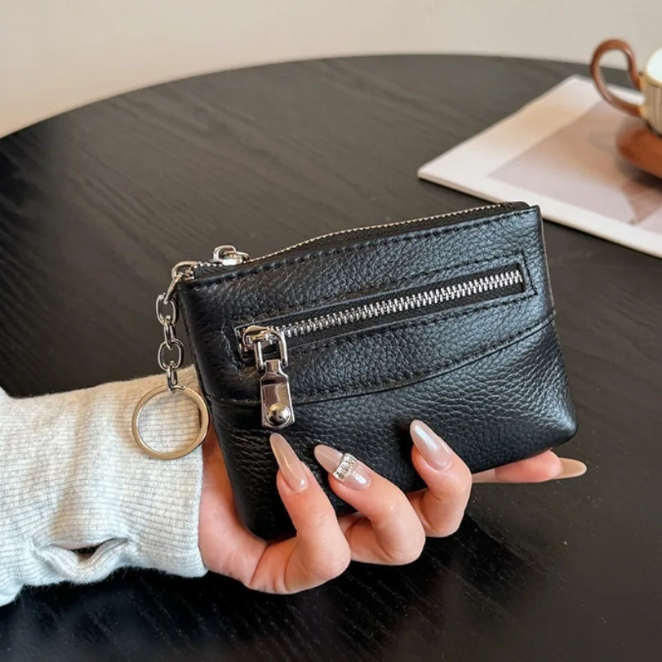 

Genuine Cowhide Leather Coin Purses Wallet Coin Organizer Change Holder Card Case Mini Clutch Bags for Women Short Wallets