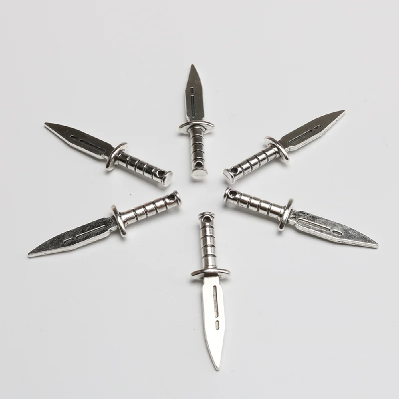 15pcs Silver Plated 3D Military Dagger Alloy Pendant Punk Earrings Bracelet Accessories DIY Charm Jewelry Crafts Making A196