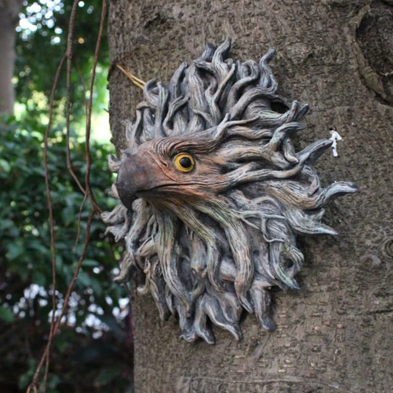 Resin Crafts Bark Eagle Face Tree Hanging Garden Pendant Creatives Outdoor Decorations