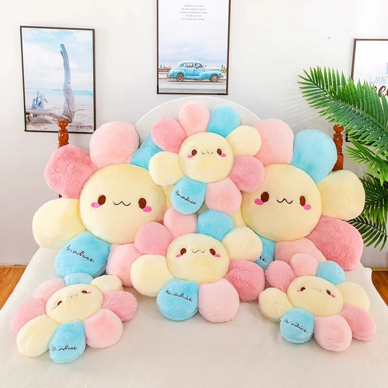 42/80cm Kawaii Smile Face Sunflower Sun Flower Stuffed Plush Toy Cushion Mat Hold Pillow Home Bedroom Auto Decor Doll Girls Gift