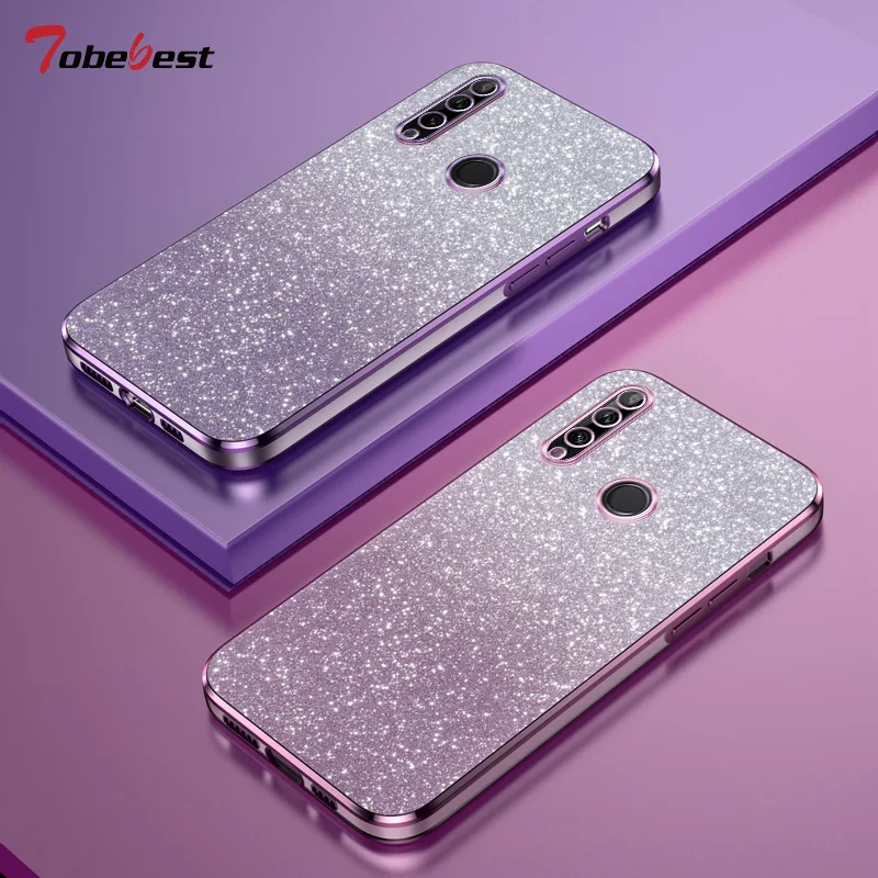 Glänzende glitzernde Silikonhülle für Huawei Y9 Prime Y7 2019, Coque-Kameraobjektiv, weiche Rückseite