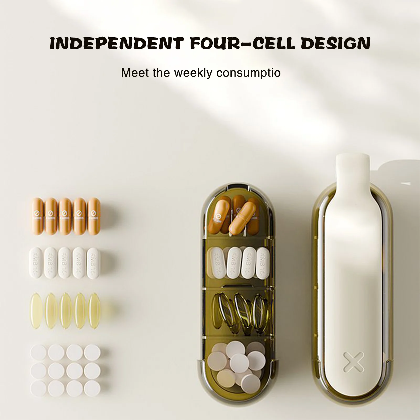 2 in 1 Portable Pill Storage Box 4 LayersEasy Pill Extractor Dustproof Container Storage Tablets Vitamins Small Medicine Box