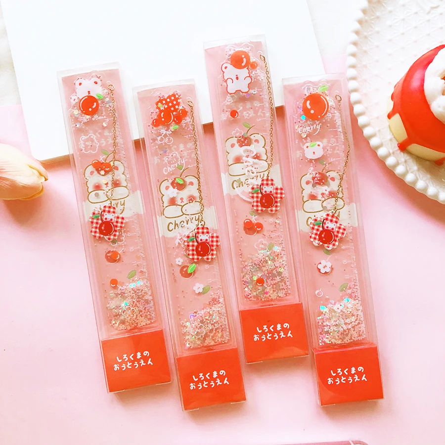 School supplies school accessories office gadgets Aesthetic Stationery Bookmark Cute Cherry Drawing Quicksand Ruler cute things