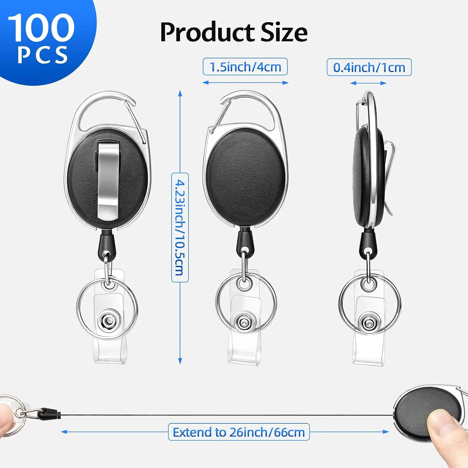150 Pack Retractable Badge Reels with Clip and Keychain | Retractable Badge Holders for ID Cards, Heavy Duty Clip Bulk for Nurse, Doctor, Office Worker & Student