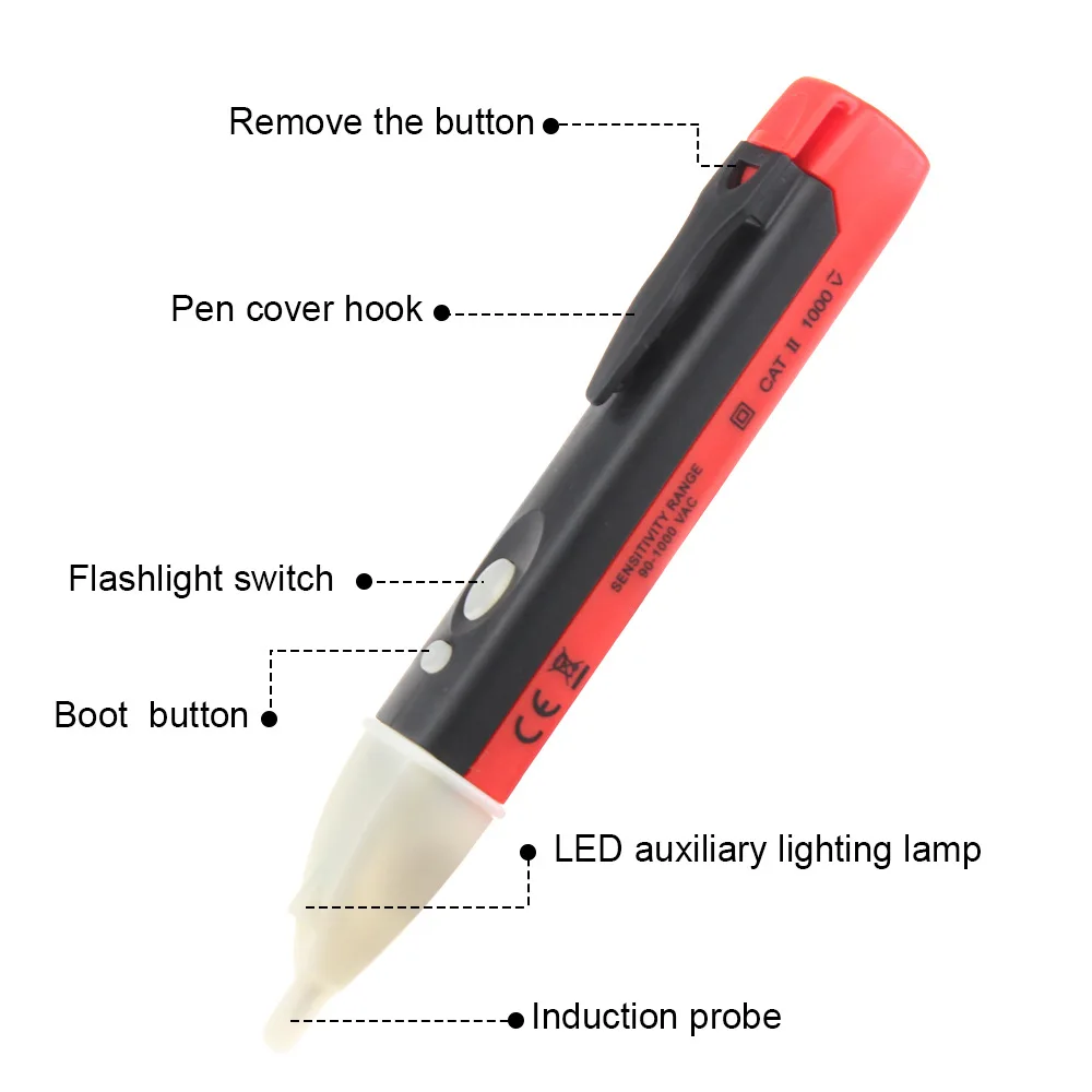 110V 220V AC Voltmeter Voltage Probe Volt Meter Power Detector Current Tester Pen Non-Contact Socket Wall Electric Indicator