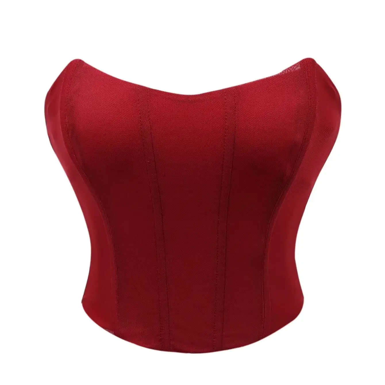 Haut corset en maille rouge pour femme, bustier à baleines sans bretelles avec encolure en cœur et laçage au dos, pour soirées et occasions spéciales