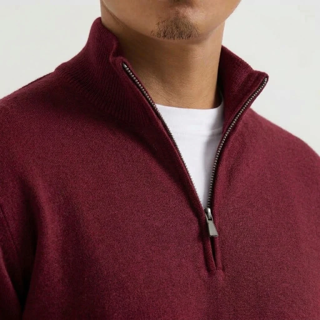 Neuer Herren-Strickpullover mit Reißverschluss, lässiger Stehkragen-Pullover, warmer Langarm-Pullover, einfarbiger Pullover, modischer Winterpullover für Herren – Detail 11