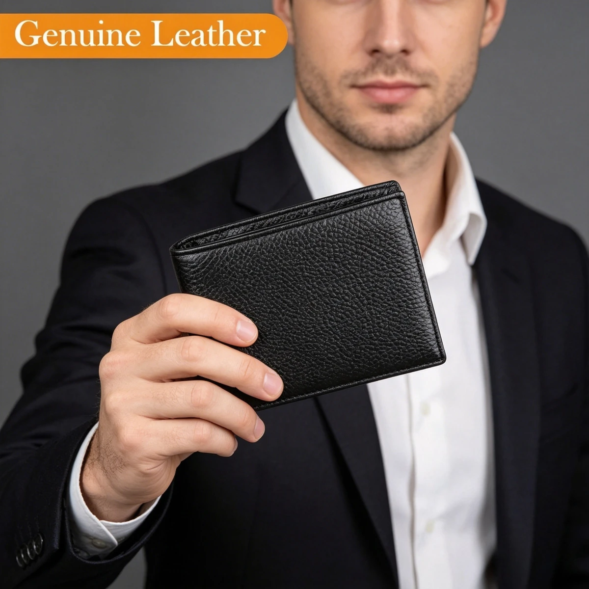 

Men's Business Genuine Leather Money Clip Wallet, Bifold Credit Card Holder, Large Capacity Coin Purse, Business Card ID Holders