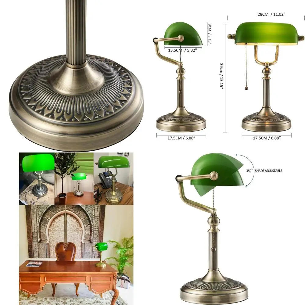 

Настольная лампа из зеленого стекла с выключателем на цепочке и вилкой для подключения к сети