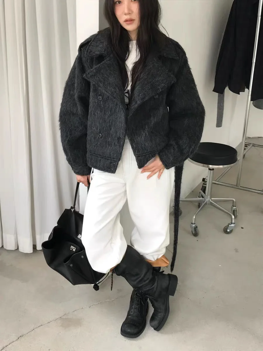 معطف صوفي من East Gate ort للنساء مزدوج الصدر بتصميم كلاسيكي بحزام معطف صوف رائع ملابس خارجية شتوية للسيدات