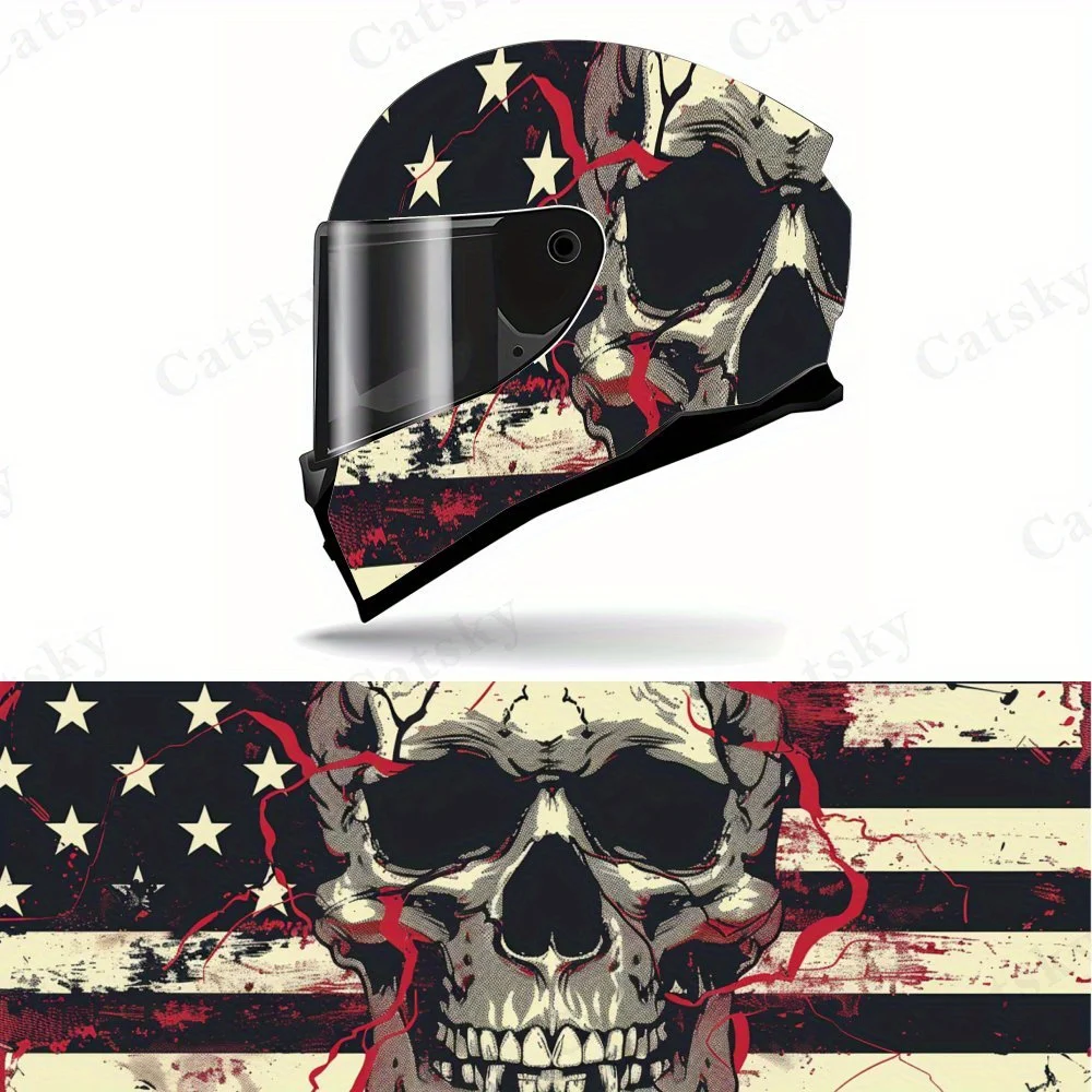 

Bold Skull & Flag PVC Motorcycle Helmet Vinyl Wrap, Self-Adhesive Waterproof Sticker, Anti-Scratch Decorative Film for Full Face