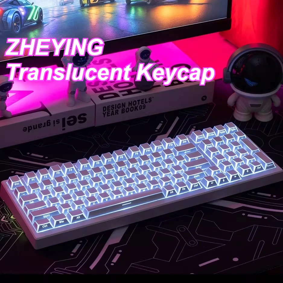 MAIMOOO Shadow Keycaps Edge Backlit PBT Side Print Shine Through White Keycap for MX Keyboard Cherry Profile 136 Keys