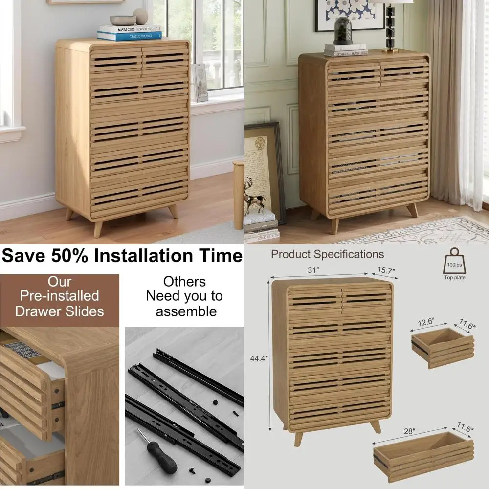 

Элегантный рифленый комод для спальни с 6 ящиками, изогнутыми решетками и предварительно установленными направляющими