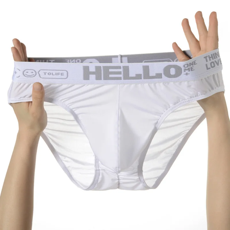 Men's Ice Silk Triangle Panties Breathable Low Rise Sexy Ultra Thin Pleated Transparent Underwear