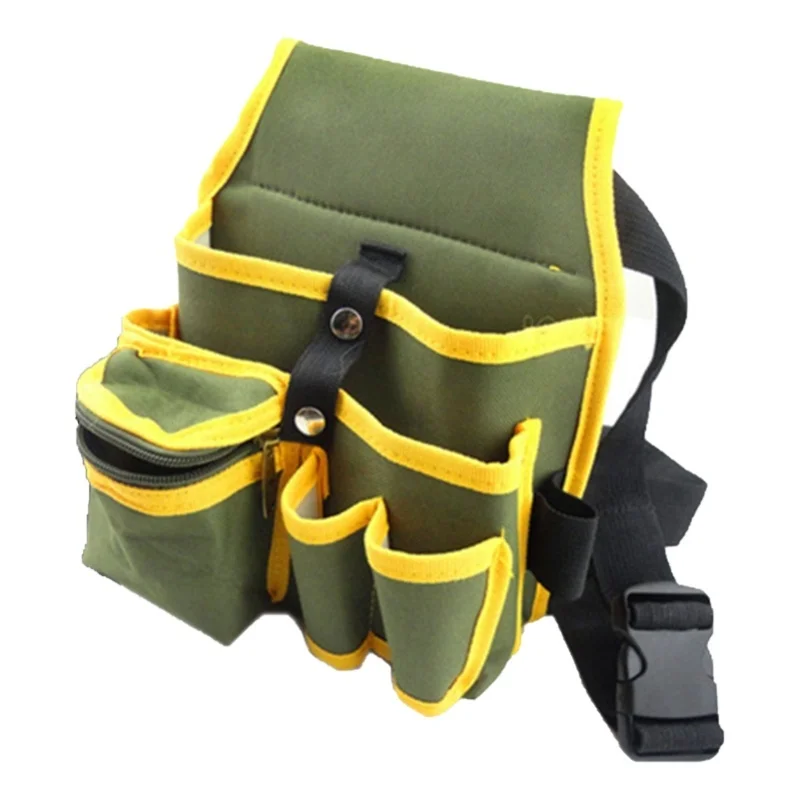 Oxford Cloth Tool Waist Bag Multifunctional Multi Pockets With Belt Tool Storage Organizer Green And Yellow