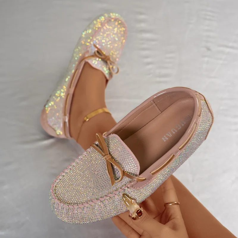 

Новинка 2023 года, роскошные женские туфли с кристаллами, лоферы с бантом, весенняя женская модная обувь, лаконичные туфли на мягкой подошве, женская обувь