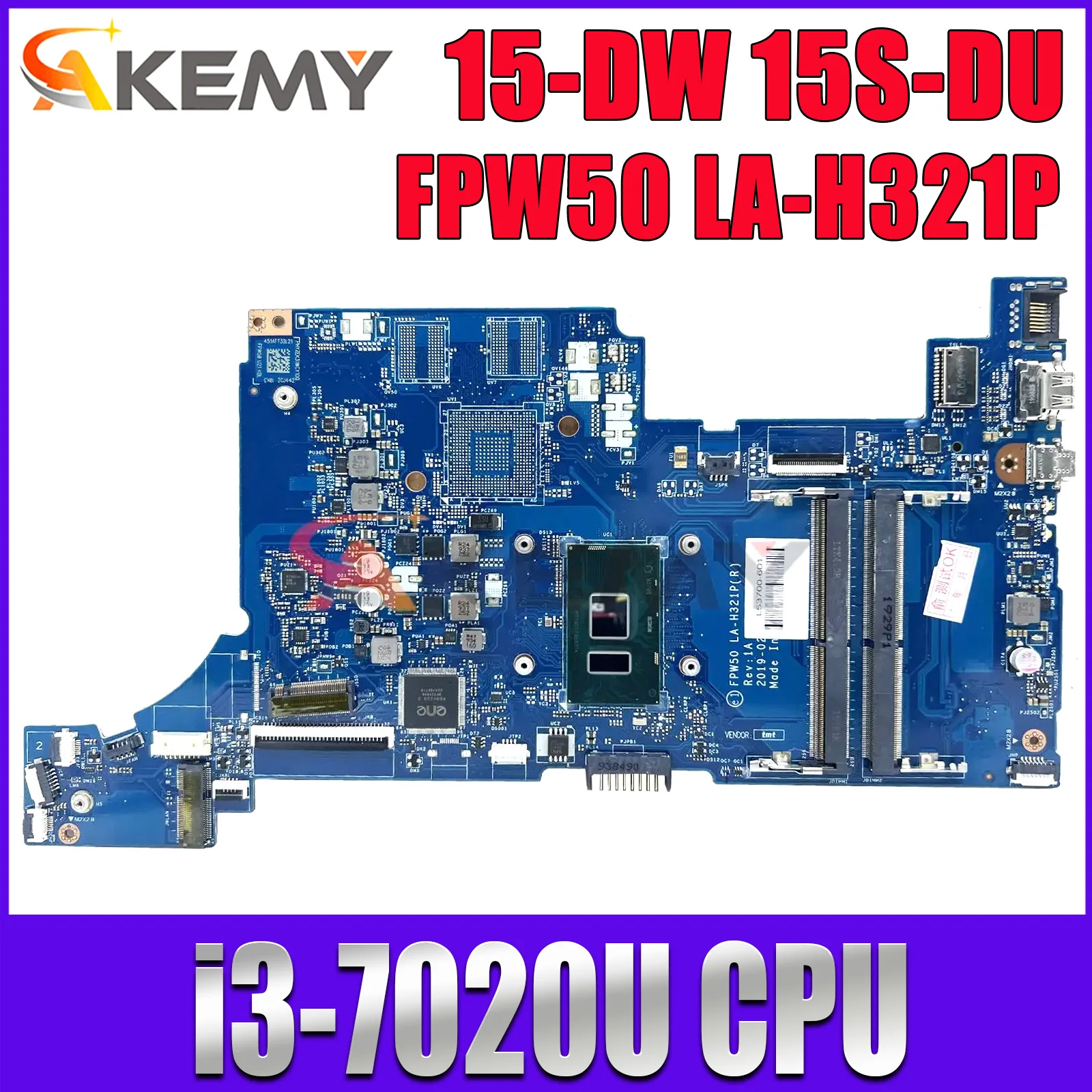 

LA-H321P For HP 15-DW 15S-DU 15S-DR Laptop Motherboard L51984-001 L51984-601 With i3-7020U CPU DDR4 Fully Tested OK