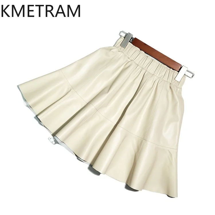 KMETRAM Genuine Leather Skirts for Women Elegant Real Sheepskin Autumn Skirts Women Clothing High Waist Mini Skirt Мини Юбка