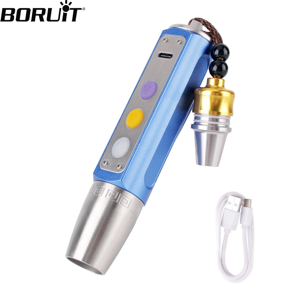 BORUiT UV LED Flashlight 365nm Jade Jewelry Gemstone Identification Torch Ultraviolet/Yellow/White Type-c Rechargeable Lantern