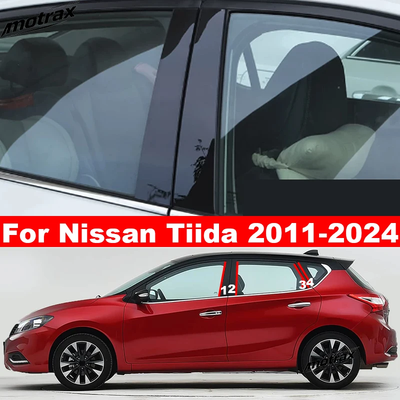 Car Glossy Door Trim Pillar Posts Middle Window Trim B C Column Sticker Cover for Nissan Tiida 2011-2024 Accessories
