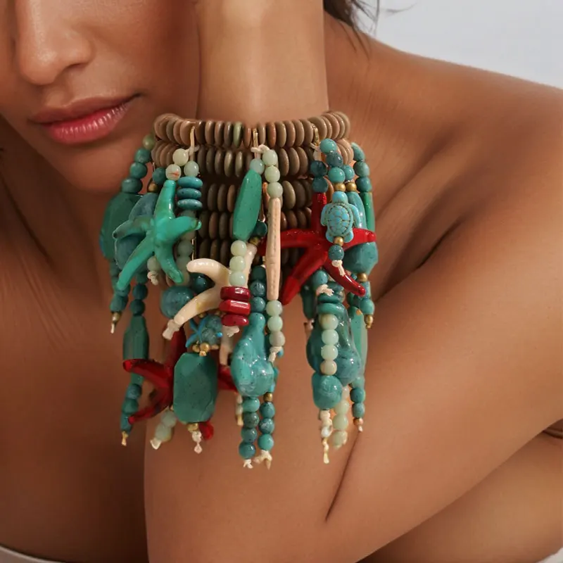 Statement Starfish Shell Element Retro Beads Bracelet Set Handmade for Women Girl