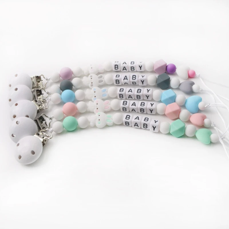 الطفل مخصص شخصية اسم سيليكون الخرز مشابك مصاصة للرضع سلسلة الوليد عضاضة الحلمة دمية حامل سوار مضغ التمريض هدية #4