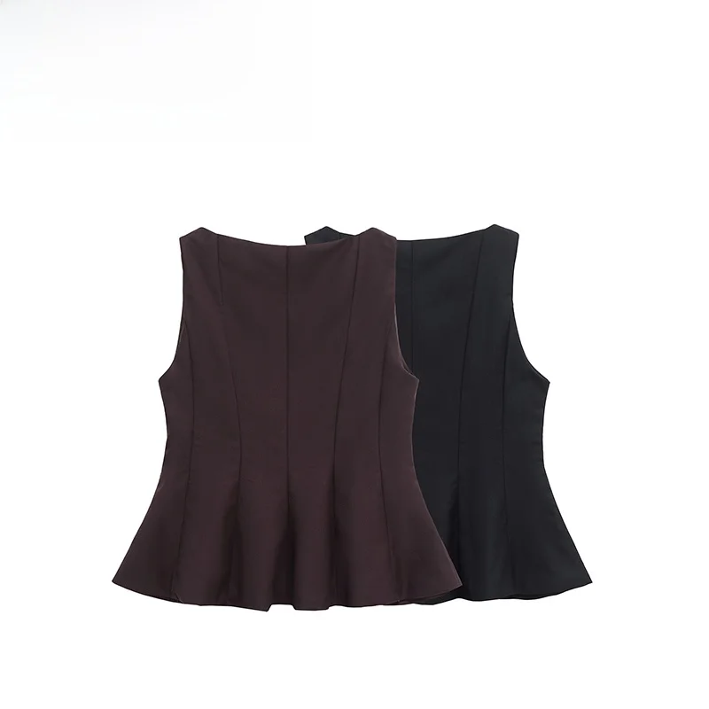 ZBZA Autumn New Women's Street Sle Casual Faion Design Sense Loose Fit Top with Lace Hem Pure Color Polyester Fiber